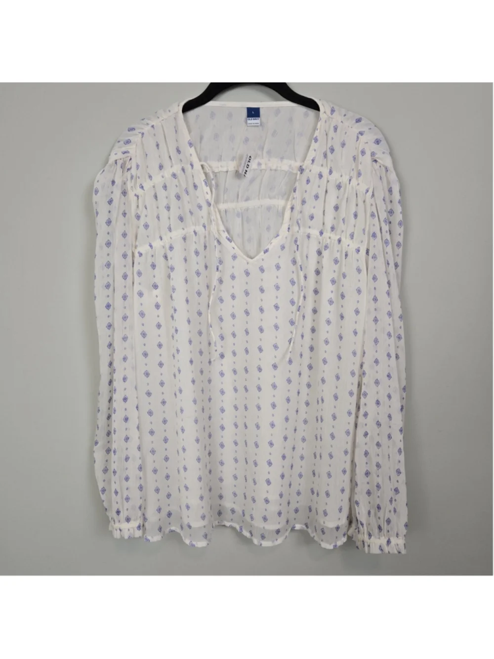 Old Navy Womens Puff Sleeve Sheer Chiffon Top Large White Flowy Boho Peasant NWT